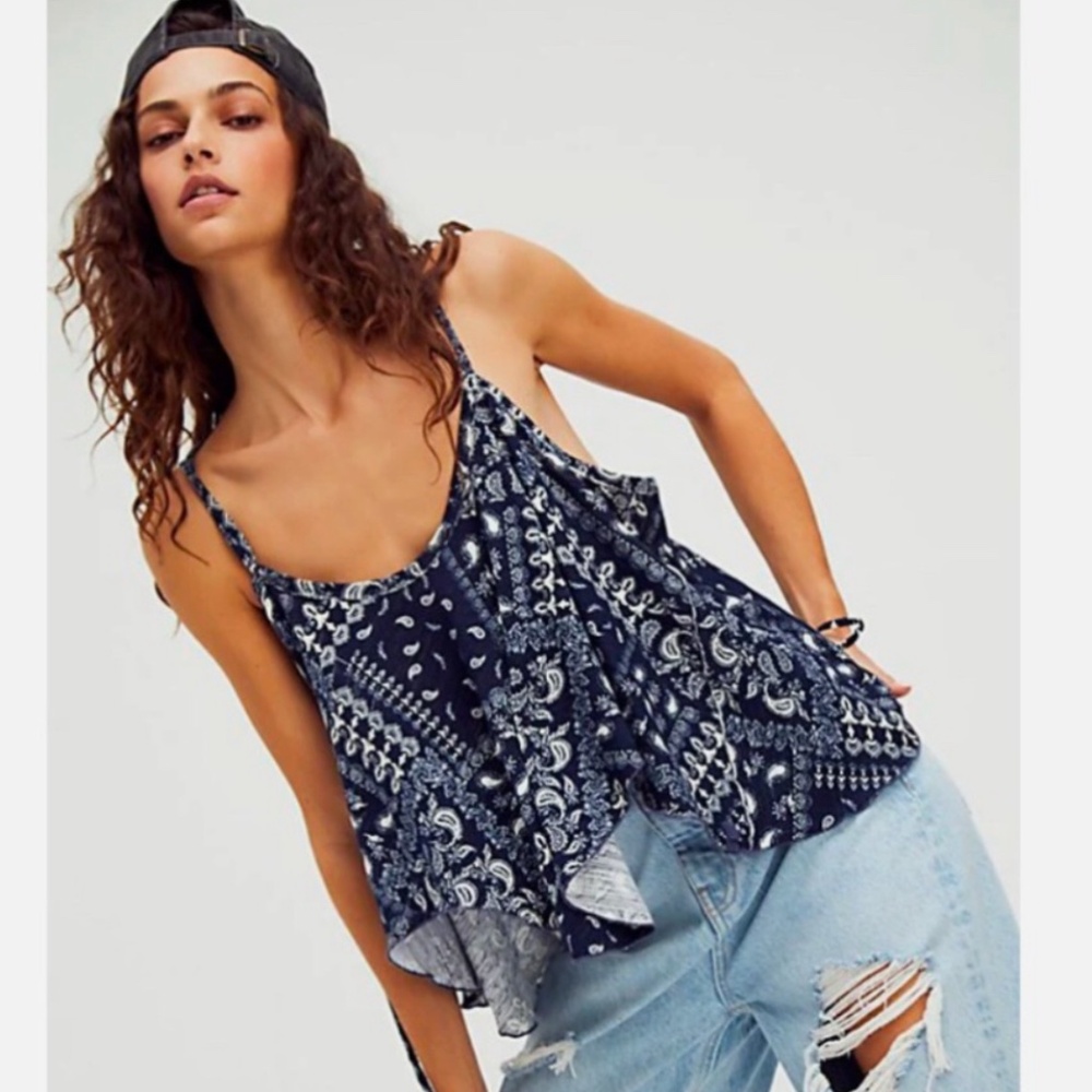 Free People Womens Hey Girl Cotton Tank Top blue We the People
